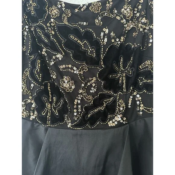 Adrianna Papell Women's Petite Beaded Taffeta-Skirt Gown Maxi Dress Black 6P - Picture 6 of 16